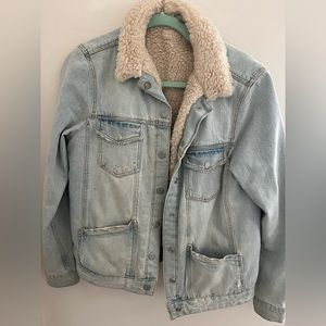Top shop x Nordstrom distressed shearling jean jacket